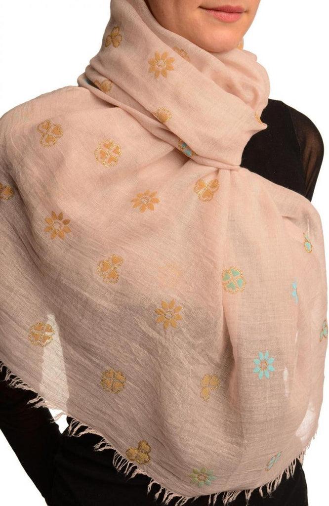 Liss Kiss Printed Clover With Gold Lurex On Puce Pink Unisex Scarf - Scarf