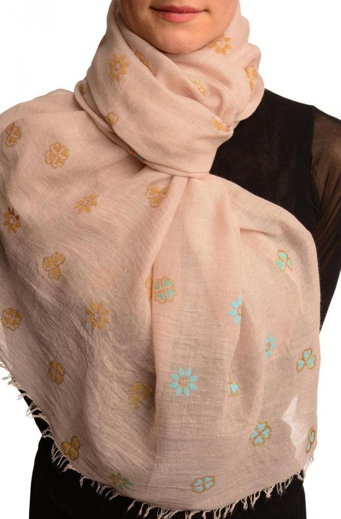 liss kiss Printed Clover With Gold Lurex On Puce Pink Unisex Scarf - Scarf