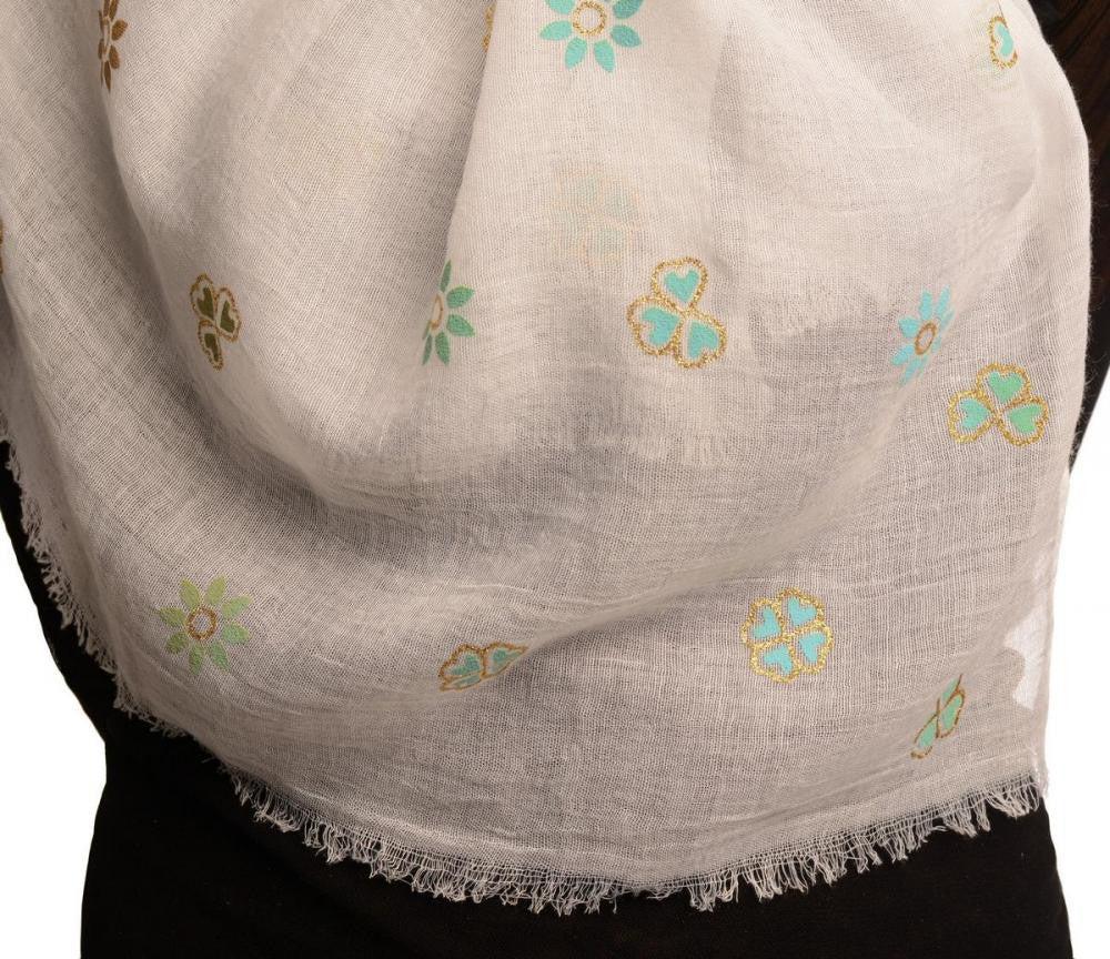 Liss Kiss Printed Clover With Gold Lurex On White Unisex Scarf - Scarf