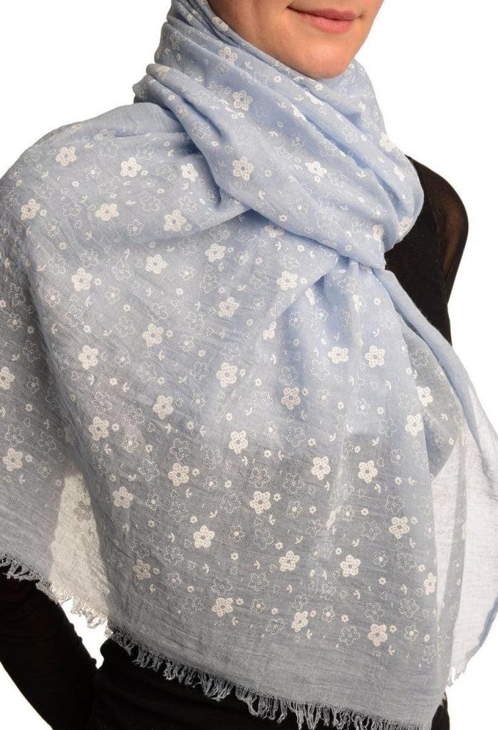 Liss Kiss Printed Daisy Flowers On Blue Unisex Scarf - Scarf