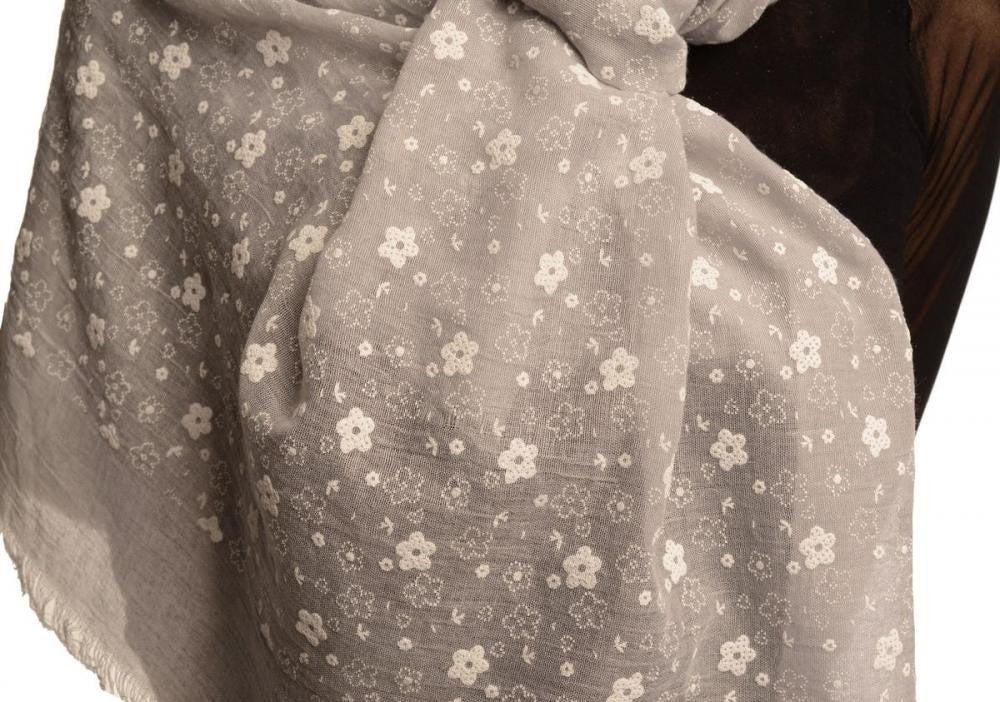 Liss Kiss Printed Daisy Flowers On Grey Unisex Scarf - Scarf