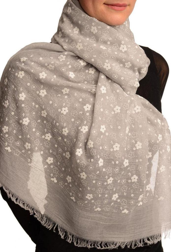 Liss Kiss Printed Daisy Flowers On Grey Unisex Scarf - Scarf
