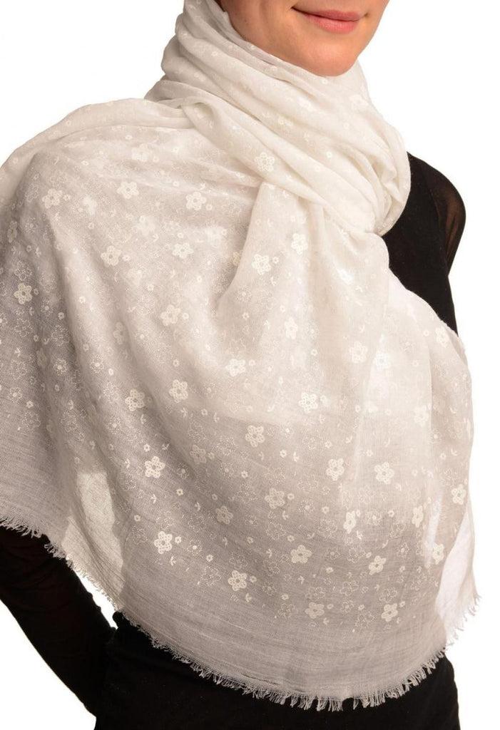 Liss Kiss Printed Daisy Flowers On White Unisex Scarf - Scarf