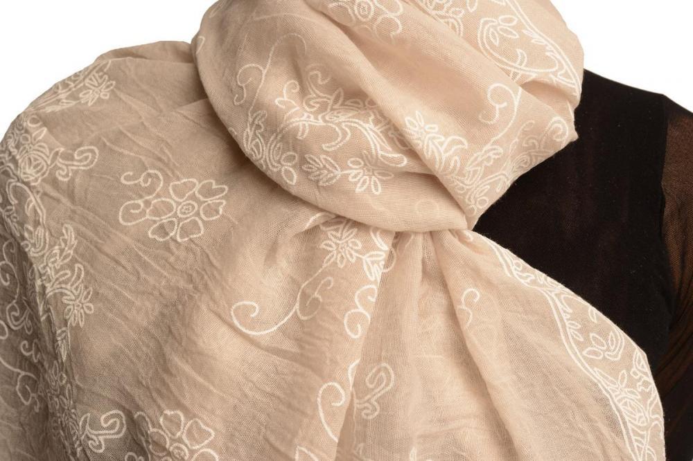 Liss Kiss Printed Flowers Diagonal On Beige Unisex Scarf - Scarf