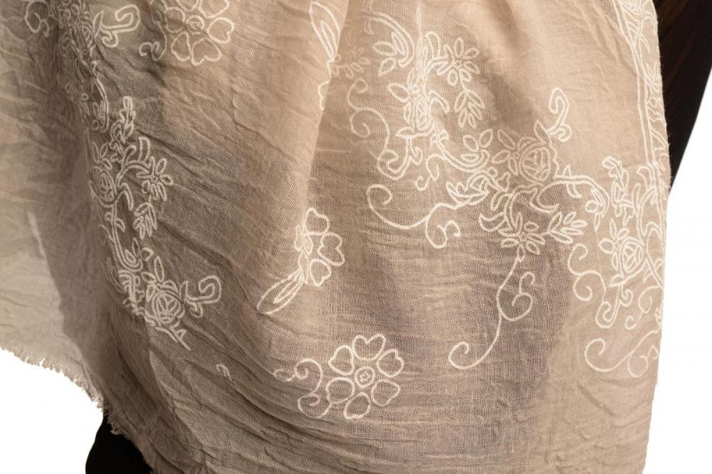 Liss Kiss Printed Flowers Diagonal On Beige Unisex Scarf - Scarf