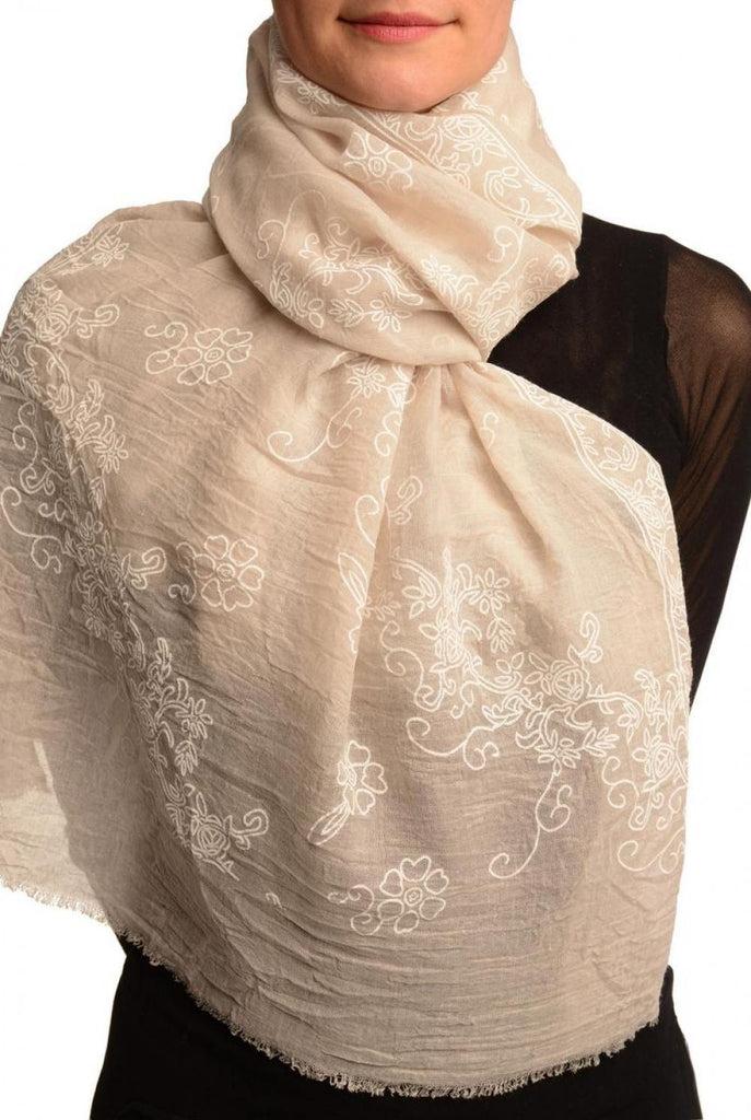 liss kiss Printed Flowers Diagonal On Beige Unisex Scarf - Scarf