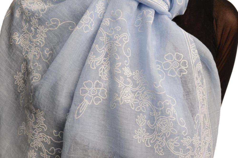 Liss Kiss Printed Flowers Diagonal On Blue Unisex Scarf - Scarf