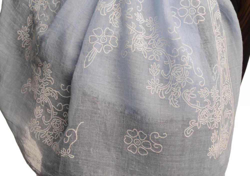 Liss Kiss Printed Flowers Diagonal On Blue Unisex Scarf - Scarf