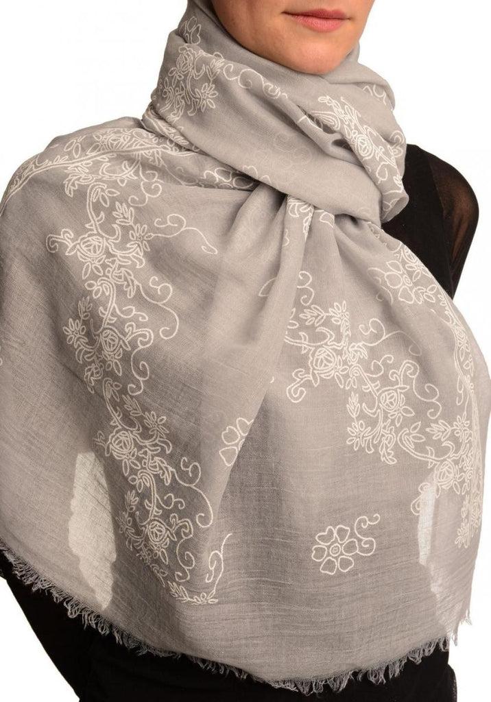 Liss Kiss Printed Flowers Diagonal On Grey Unisex Scarf - Scarf