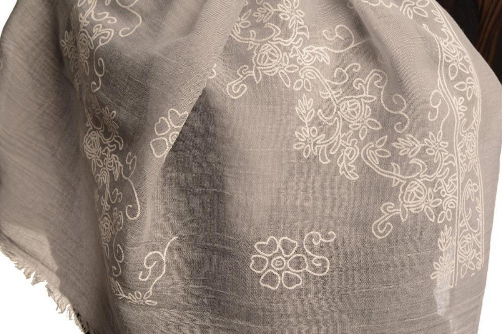 Liss Kiss Printed Flowers Diagonal On Grey Unisex Scarf - Scarf