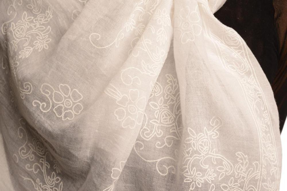 Liss Kiss Printed Flowers Diagonal On White Unisex Scarf - Scarf