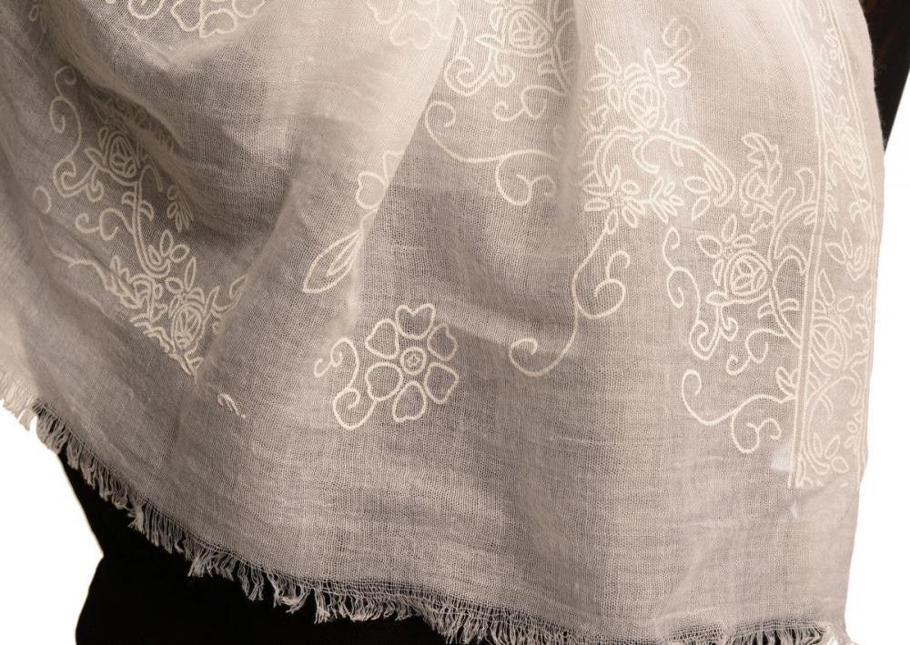 Liss Kiss Printed Flowers Diagonal On White Unisex Scarf - Scarf