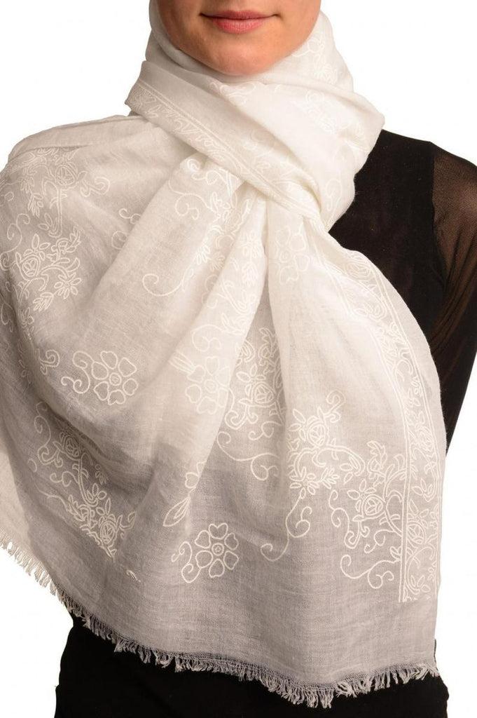 liss kiss Printed Flowers Diagonal On White Unisex Scarf - Scarf