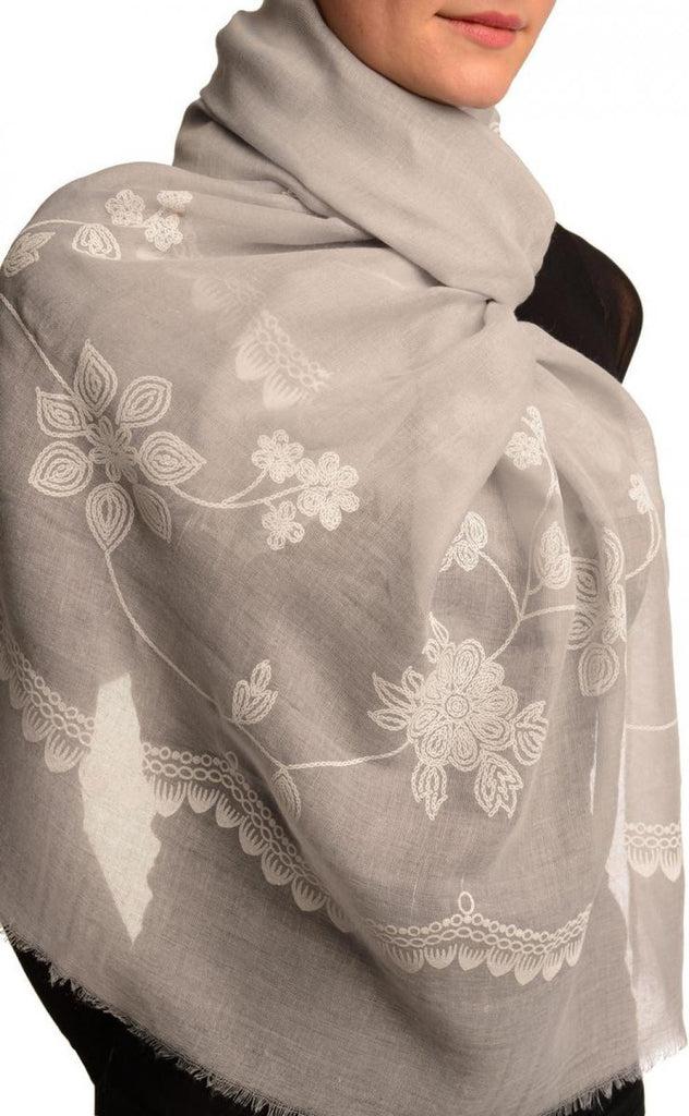 Liss Kiss Printed Flowers & Lace On Grey Unisex Scarf - Scarf
