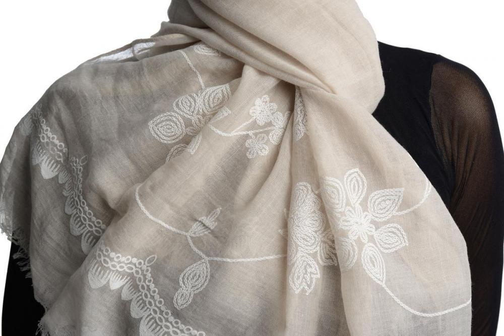 Liss Kiss Printed Flowers & Lace On Send White Unisex Scarf - Scarf