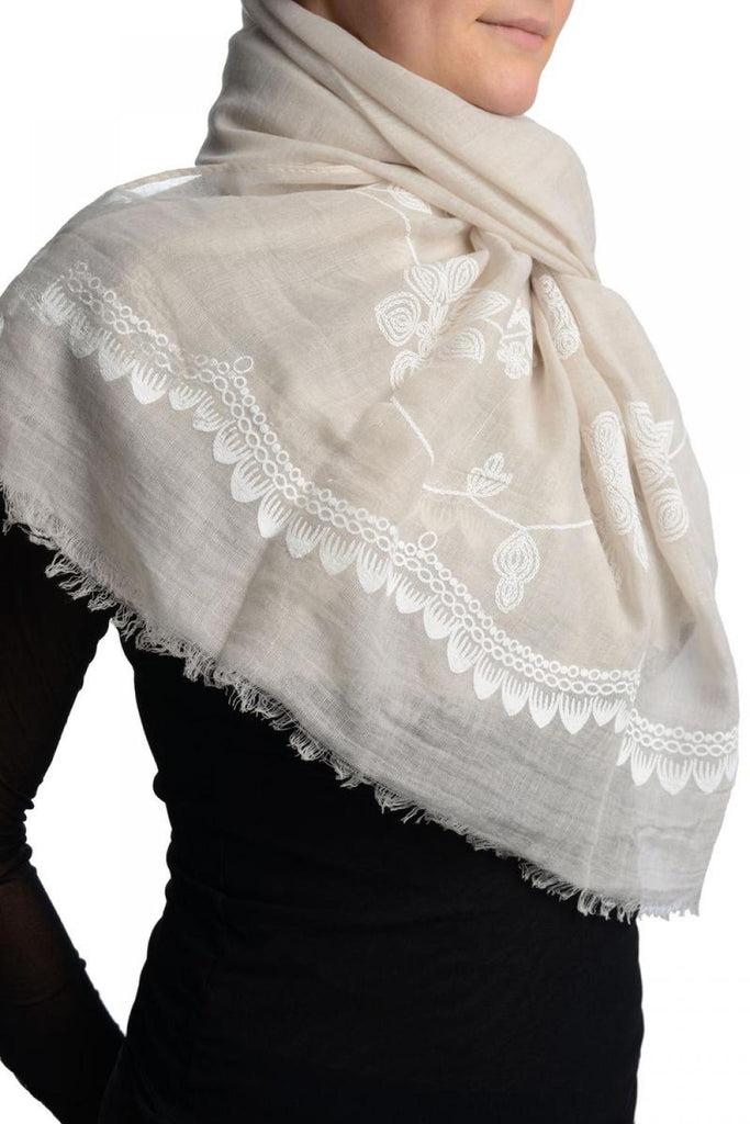 Liss Kiss Printed Flowers & Lace On Send White Unisex Scarf - Scarf