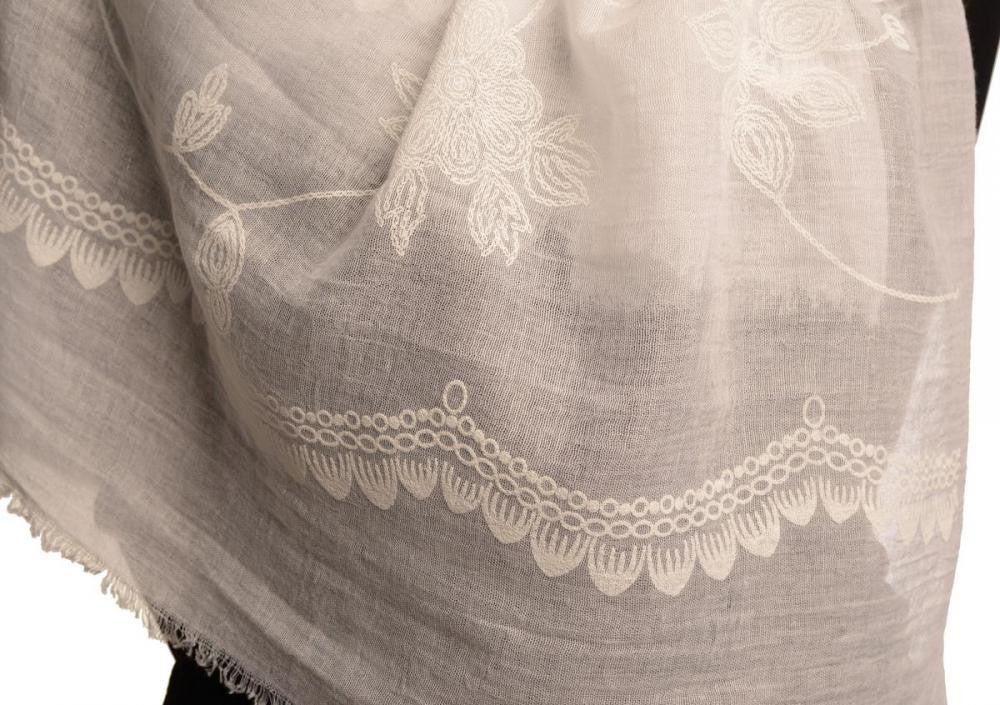 Liss Kiss Printed Flowers & Lace On White Unisex Scarf - Scarf