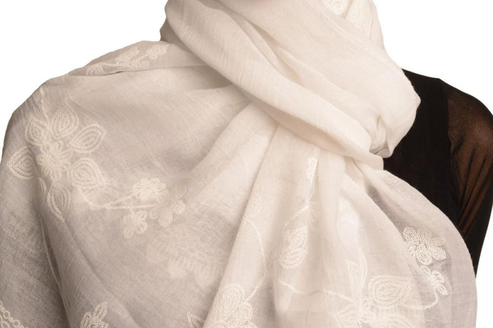 Liss Kiss Printed Flowers & Lace On White Unisex Scarf - Scarf
