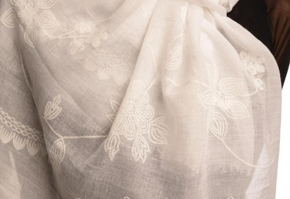 Liss Kiss Printed Flowers & Lace On White Unisex Scarf - Scarf