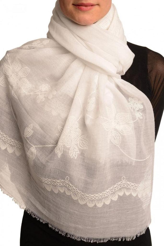 liss kiss Printed Flowers & Lace On White Unisex Scarf - Scarf