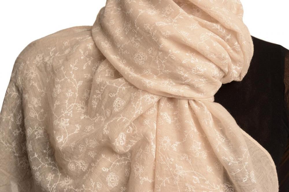 Liss Kiss Printed Thyme Flowers On Beige Unisex Scarf - Scarf