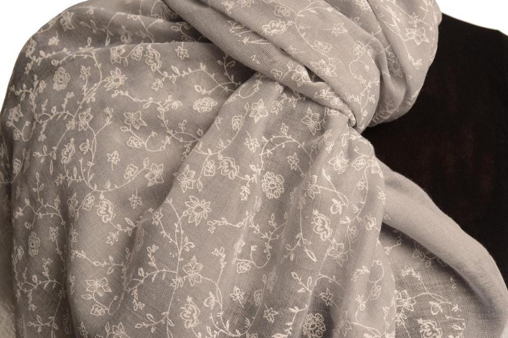 Liss Kiss Printed Thyme Flowers On Grey Unisex Scarf - Scarf