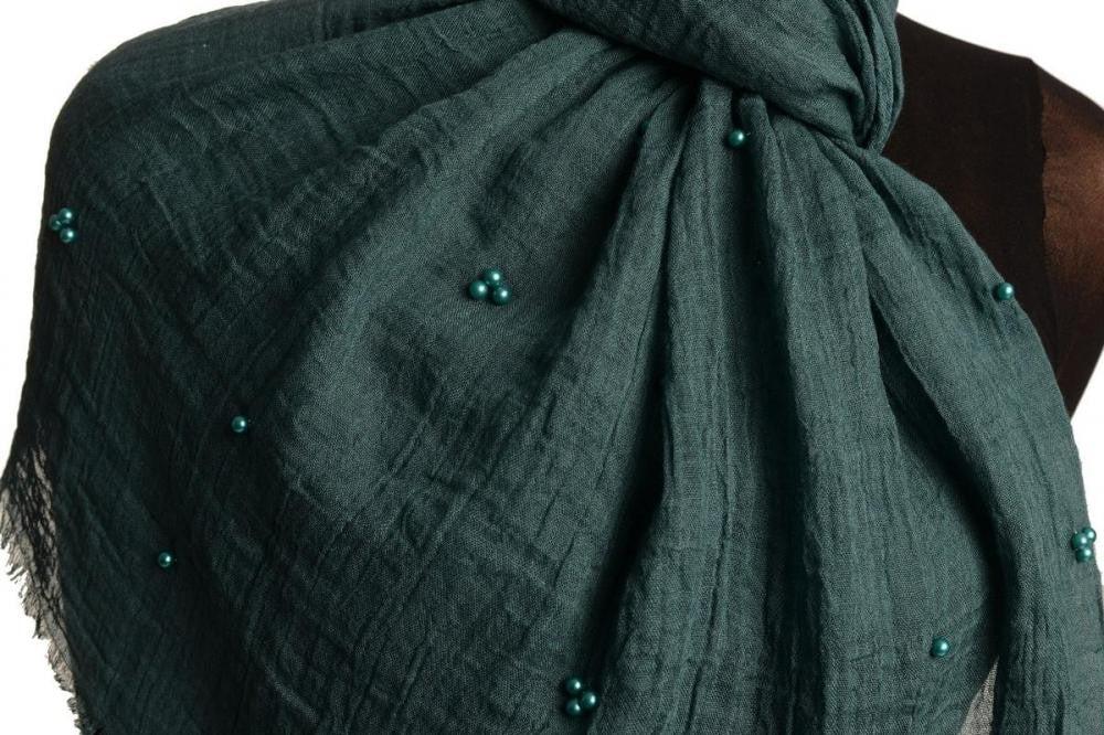 Liss Kiss Prussian Blue Beaded Crinkled Scarf - Scarf