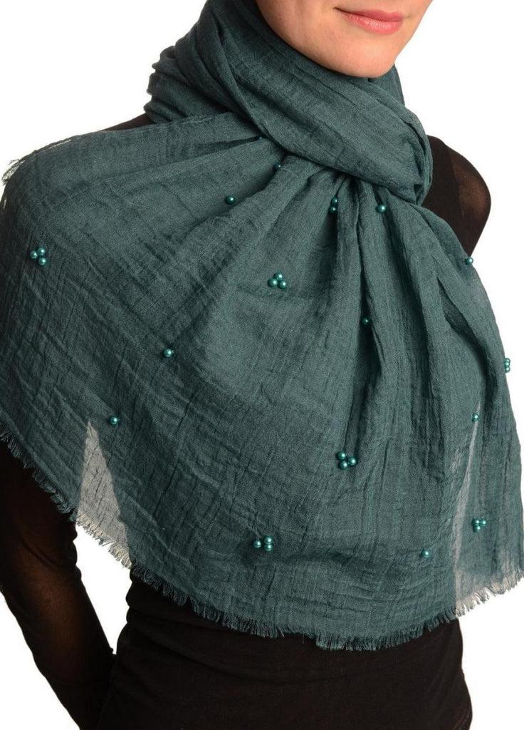 Liss Kiss Prussian Blue Beaded Crinkled Scarf - Scarf