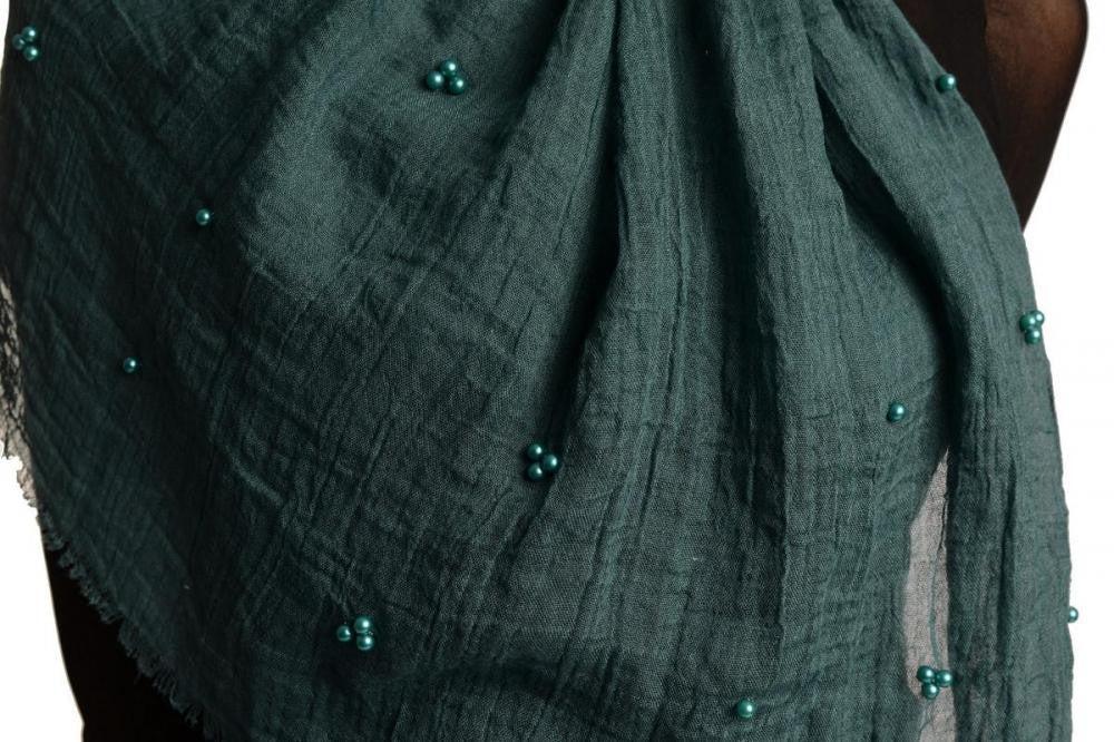Liss Kiss Prussian Blue Beaded Crinkled Scarf - Scarf