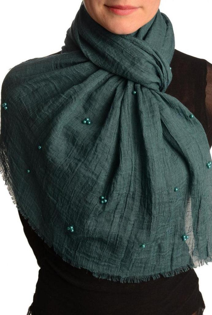 liss kiss Prussian Blue Beaded Crinkled Scarf - Scarf