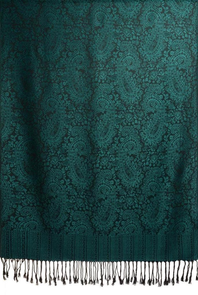 Liss Kiss Prussian Blue & Black Paisleys Pashmina Feel With Tassels - Scarf