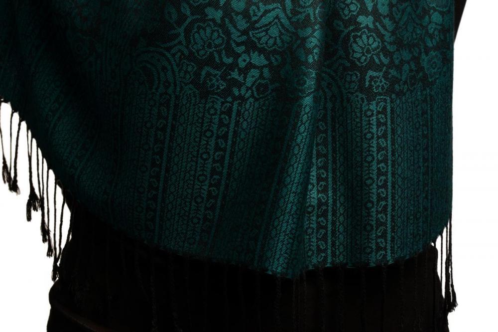 Liss Kiss Prussian Blue & Black Paisleys Pashmina Feel With Tassels - Scarf