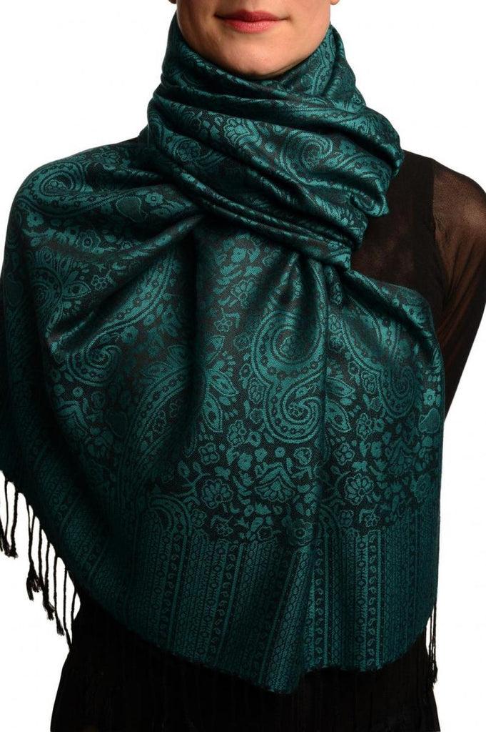 liss kiss Prussian Blue & Black Paisleys Pashmina Feel With Tassels - Scarf