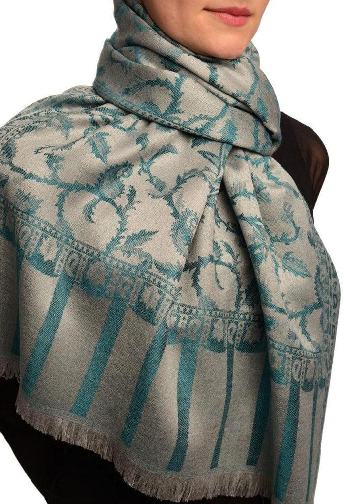 Liss Kiss Prussian Blue Large Paisley On Grey Pashmina Feel - Scarf