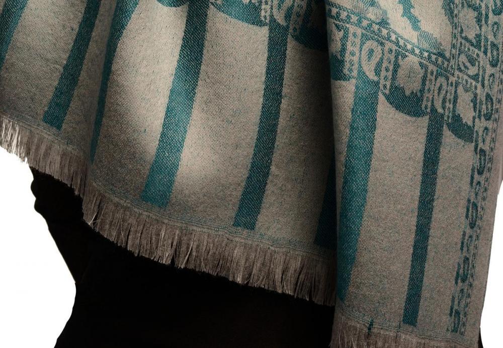 Liss Kiss Prussian Blue Large Paisley On Grey Pashmina Feel - Scarf