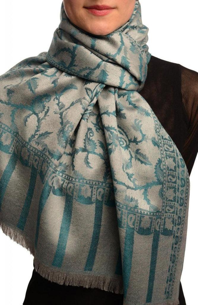 liss kiss Prussian Blue Large Paisley On Grey Pashmina Feel - Scarf