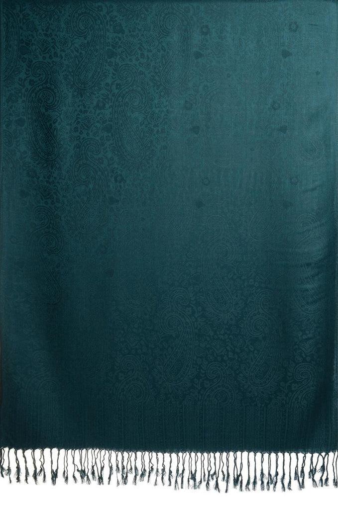 Liss Kiss Prussian Blue Paisleys Pashmina Feel With Tassels - Scarf