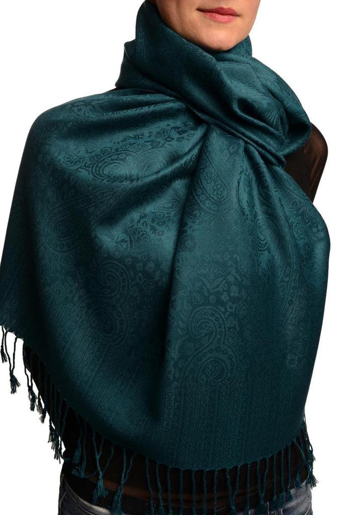 Liss Kiss Prussian Blue Paisleys Pashmina Feel With Tassels - Scarf