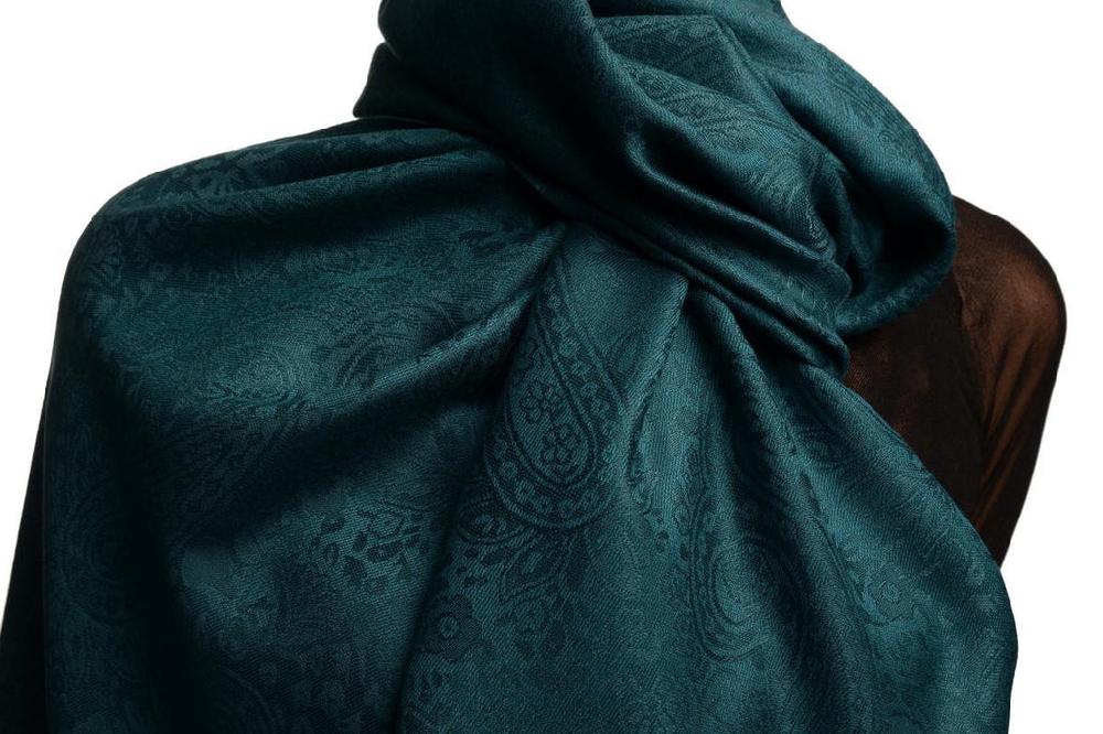 Liss Kiss Prussian Blue Paisleys Pashmina Feel With Tassels - Scarf