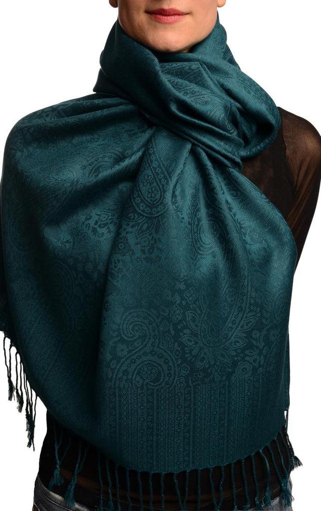 liss kiss Prussian Blue Paisleys Pashmina Feel With Tassels - Scarf