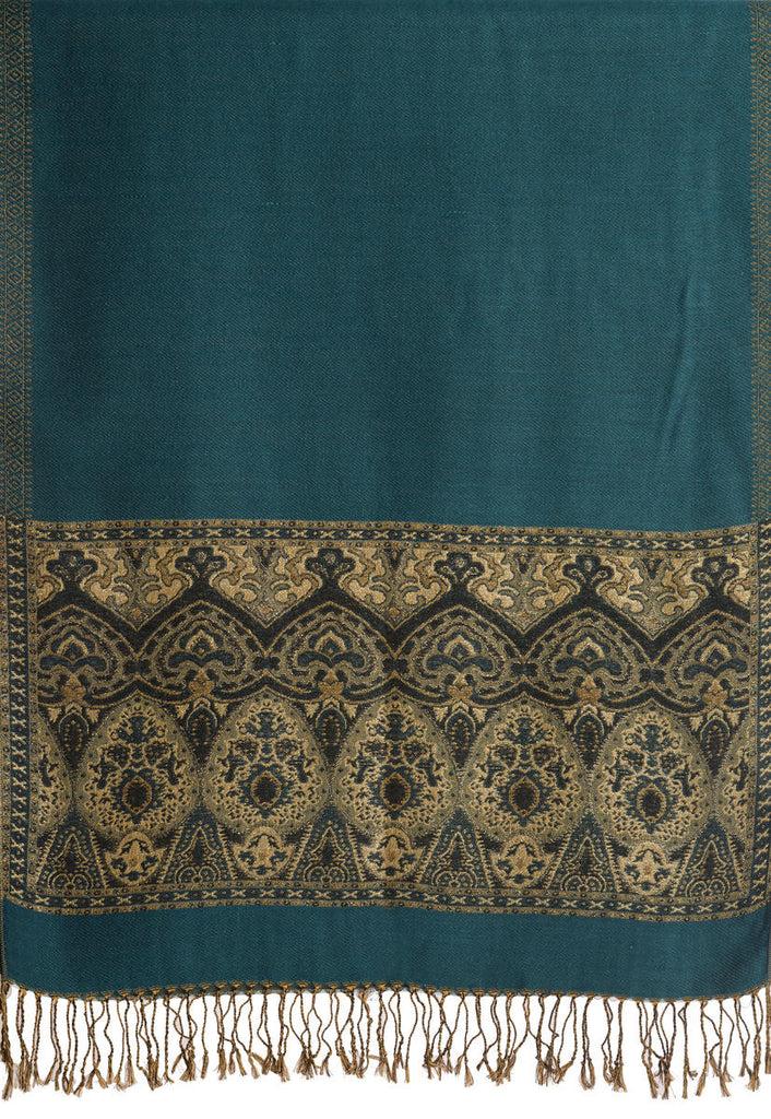 Liss Kiss Prussian Blue With Lurex Ornaments Pashmina With Tassels - Scarf