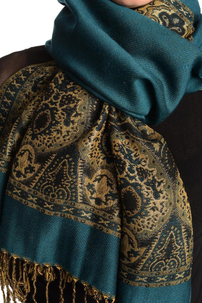 Liss Kiss Prussian Blue With Lurex Ornaments Pashmina With Tassels - Scarf