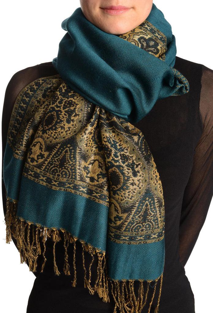 liss kiss Prussian Blue With Lurex Ornaments Pashmina With Tassels - Scarf