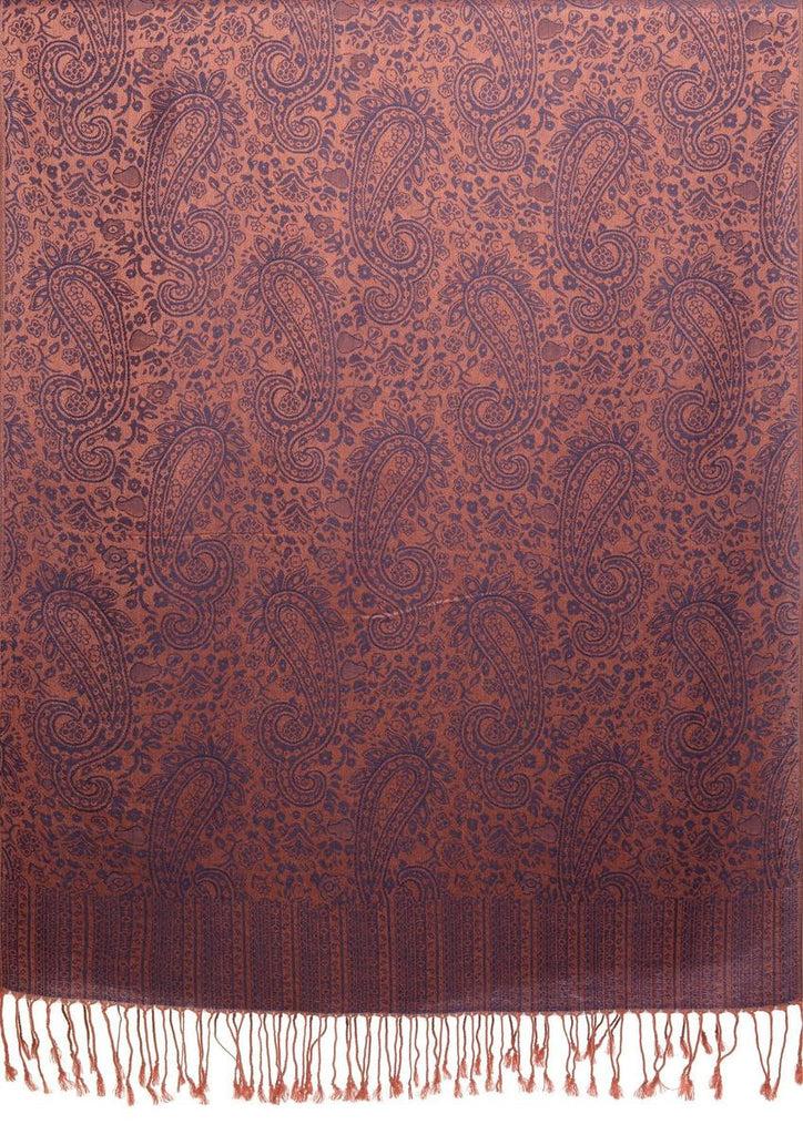 Liss Kiss Puce Pink & Blue Paisleys Pashmina Feel With Tassels - Scarf