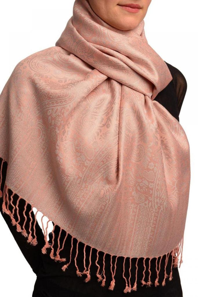 Liss Kiss Puce Pink & Grey Paisleys Pashmina Feel With Tassels - Scarf