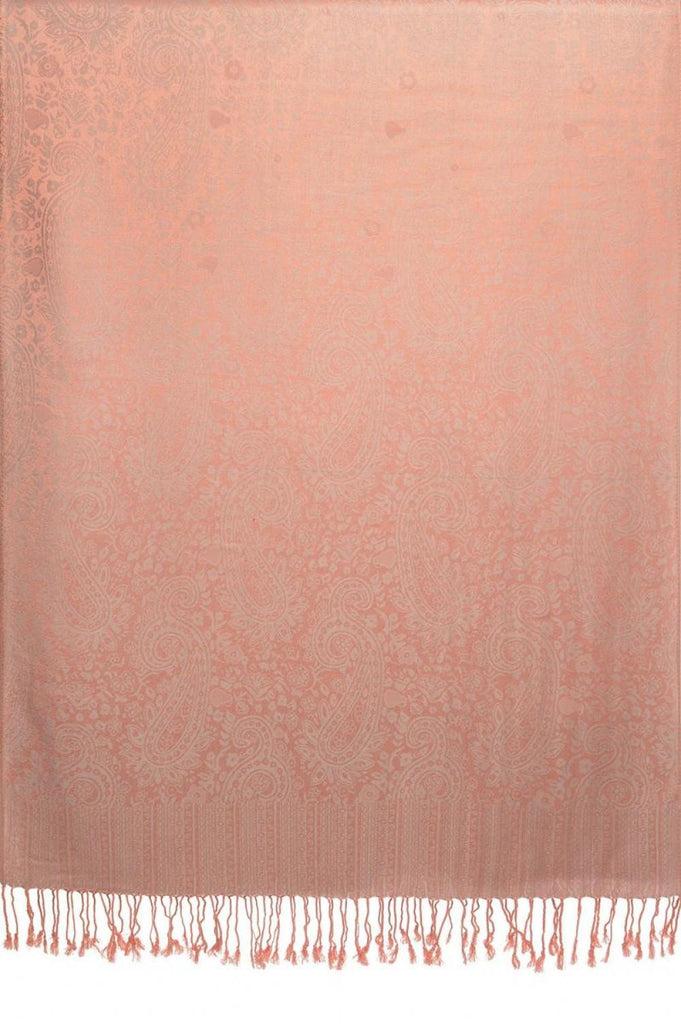 Liss Kiss Puce Pink & Grey Paisleys Pashmina Feel With Tassels - Scarf