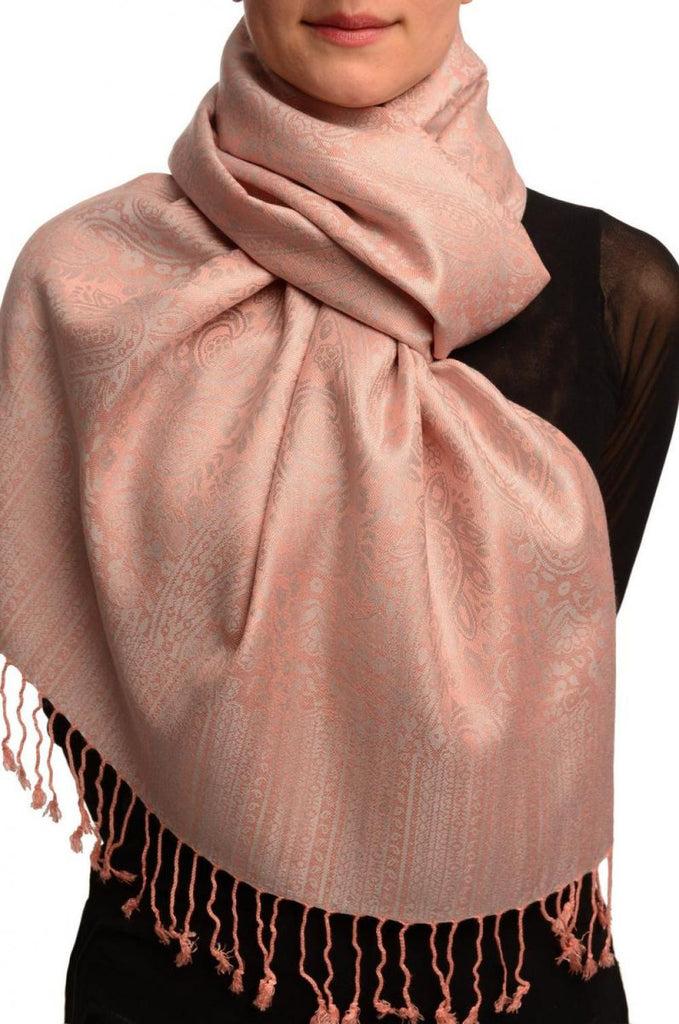 liss kiss Puce Pink & Grey Paisleys Pashmina Feel With Tassels - Scarf