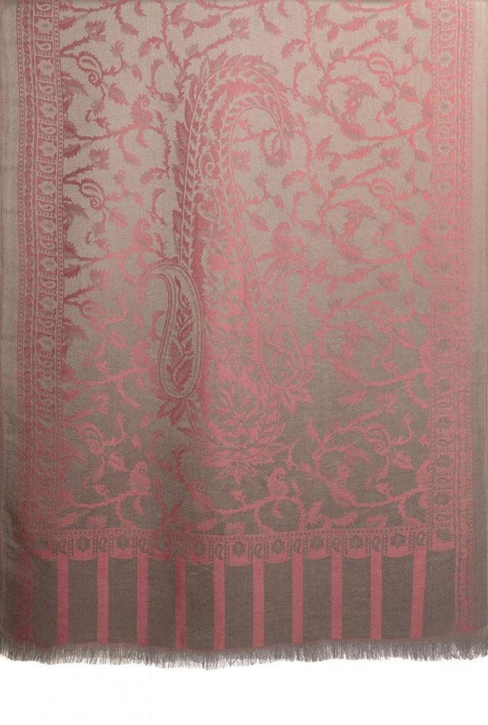 Liss Kiss Puce Pink Large Paisley On Grey Pashmina Feel - Scarf