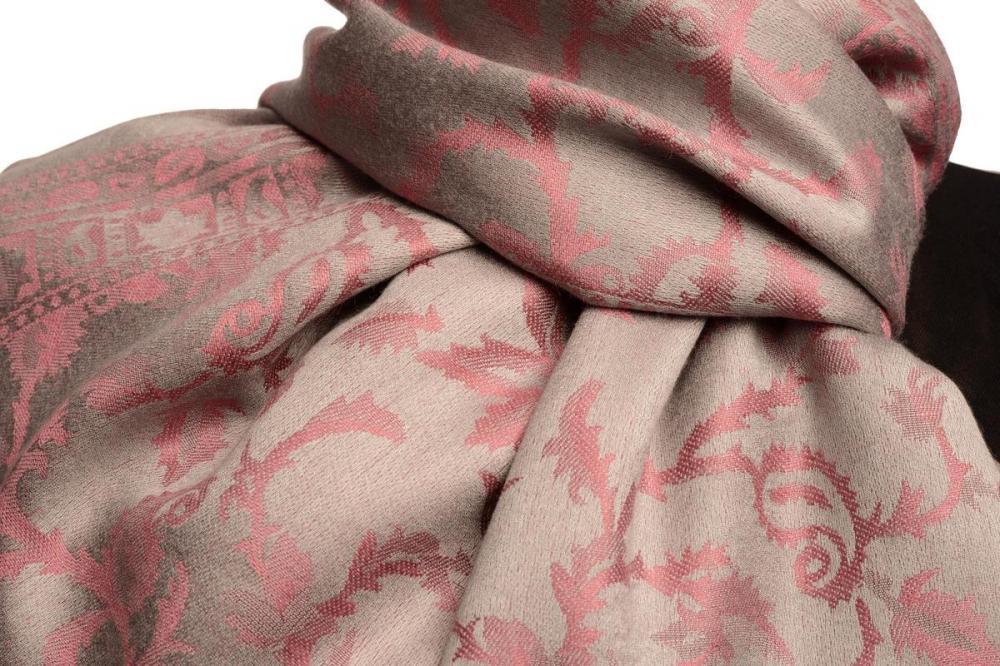Liss Kiss Puce Pink Large Paisley On Grey Pashmina Feel - Scarf