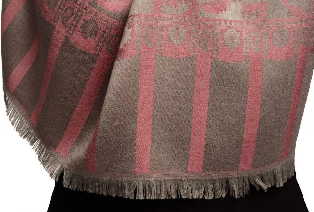 Liss Kiss Puce Pink Large Paisley On Grey Pashmina Feel - Scarf